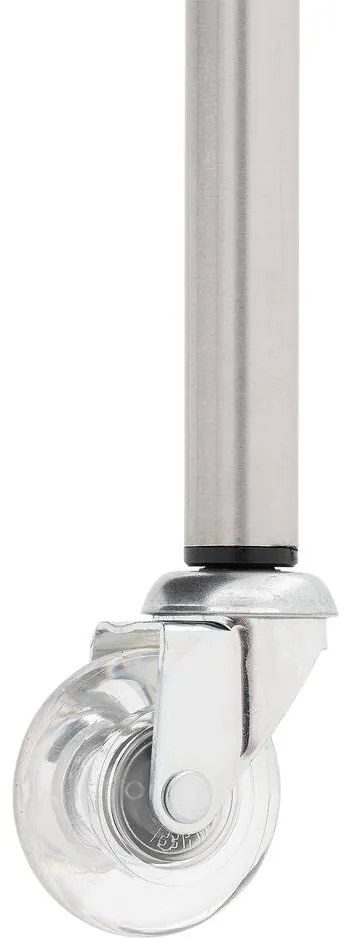 Goossens Eetkamerstoel Funk RVS Poten wit leer met armleuning en Transparant skater wiel met rvs kapmet wielen, modern design