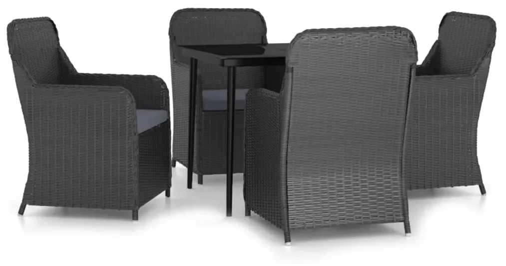 vidaXL 5-delige Tuinset met kussens zwart