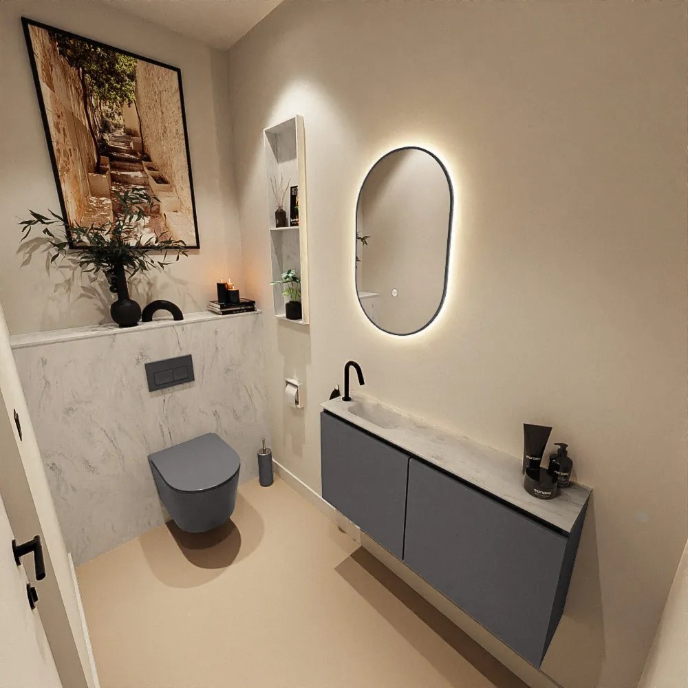 Mondiaz Ture DLux toiletmeubel 100cm dark grey met wastafel opalo links met kraangat