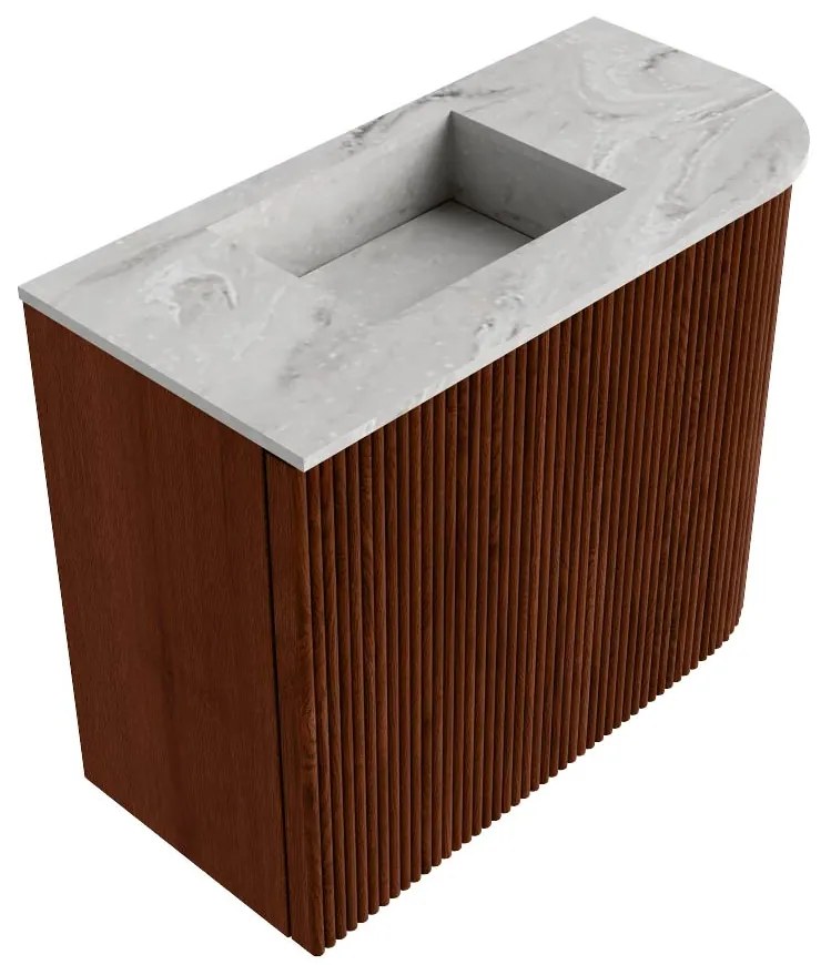 Mondiaz Joya DLux 50cm toiletmeubel ronding rechts ruby met wastafel faye links zonder kraangat glace