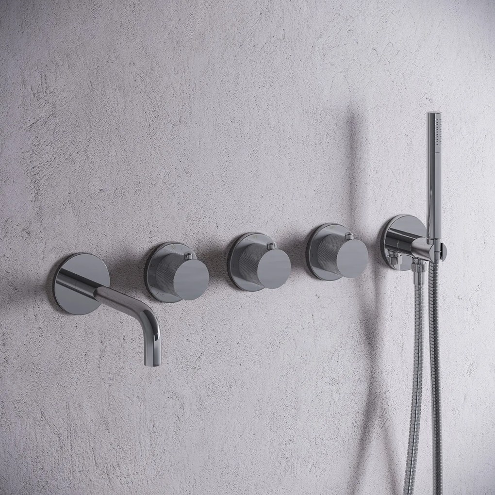 Saniclear Plus Curved inbouw badkraan met 20cm uitloop en staafhanddouche chroom