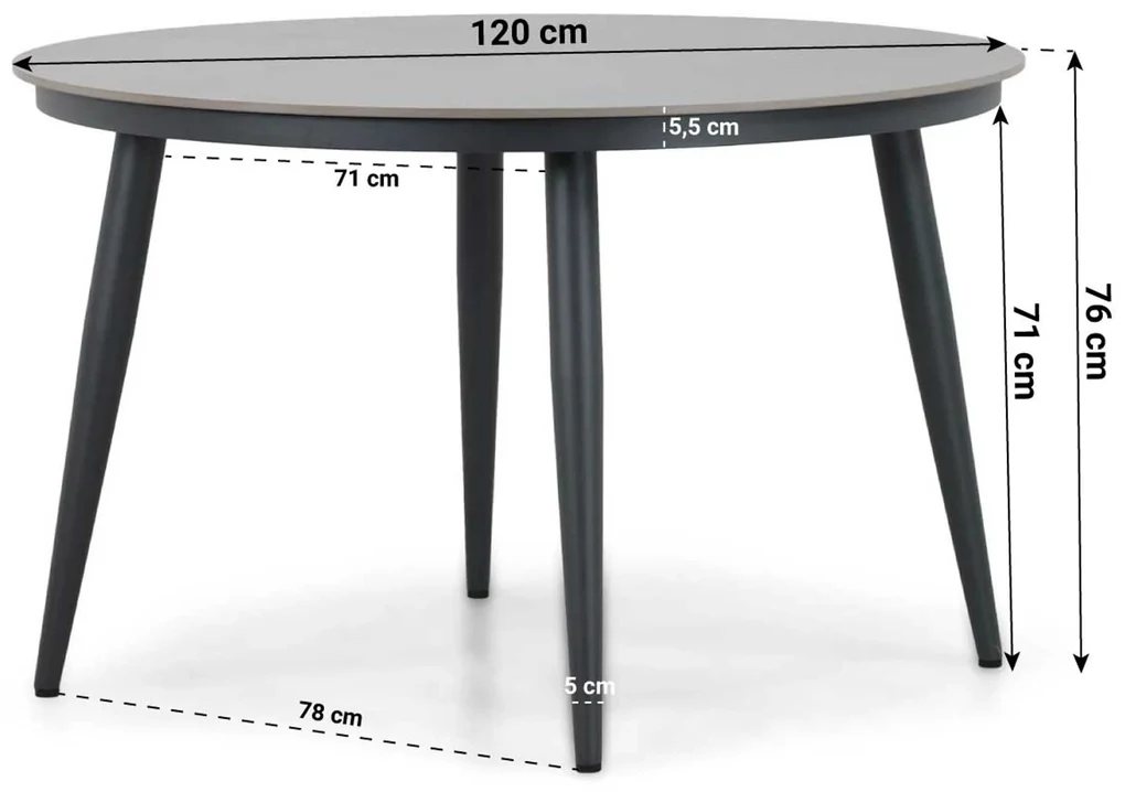 Tuinset 4 personen 120 cm Aluminium/wicker Zwart Lifestyle Garden Furniture Toledo/Vienna