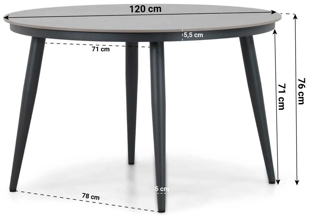 Tuinset Ronde Tuintafel 4 personen 120 cm Aluminium/wicker Taupe Coco Azzano/Vienna