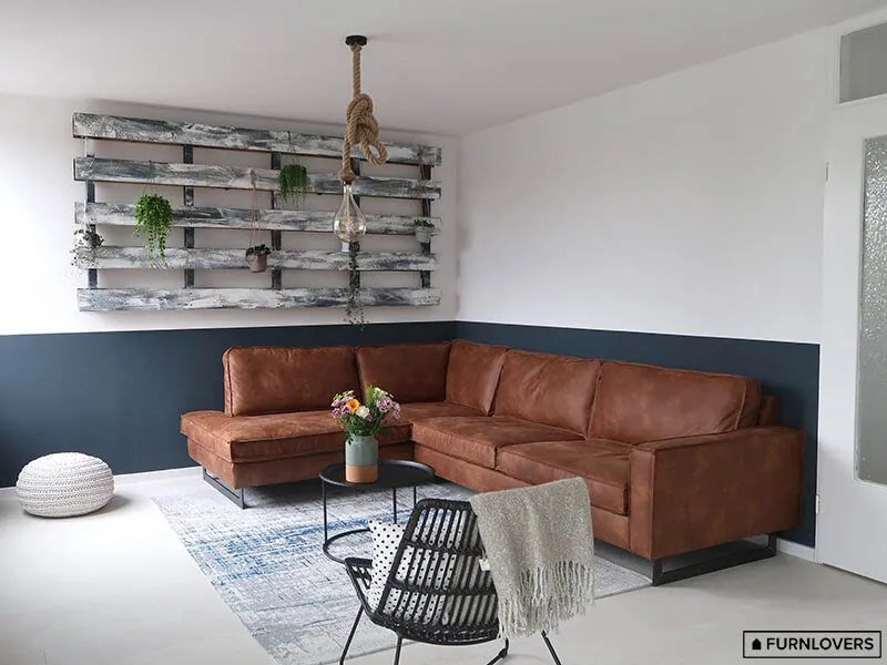 Hoekbank / Loungebank Riverdance | Rechts | Leer Cognac 03 | 2,90 x 2,17 mtr