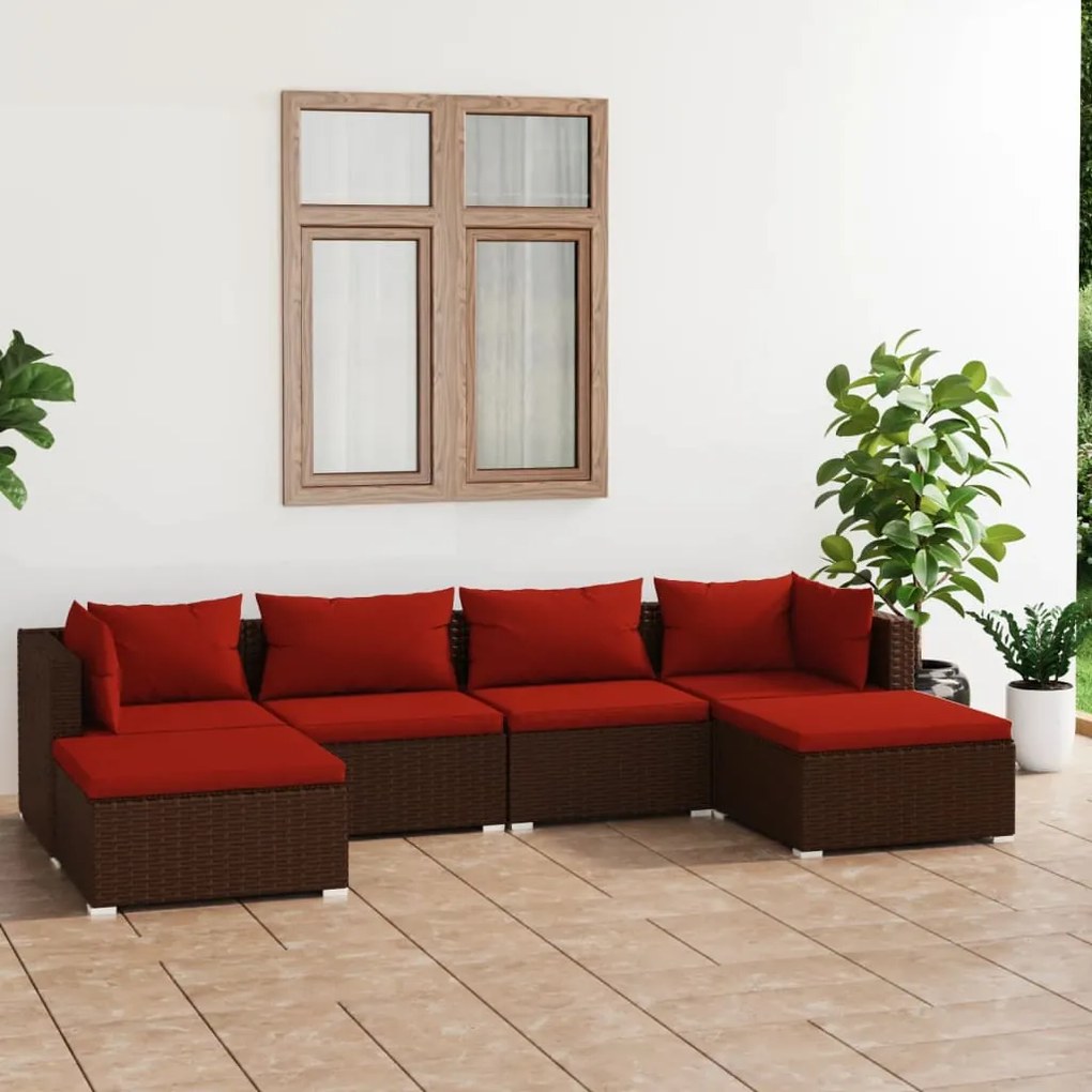 vidaXL 6-delige Loungeset met kussens poly rattan bruin