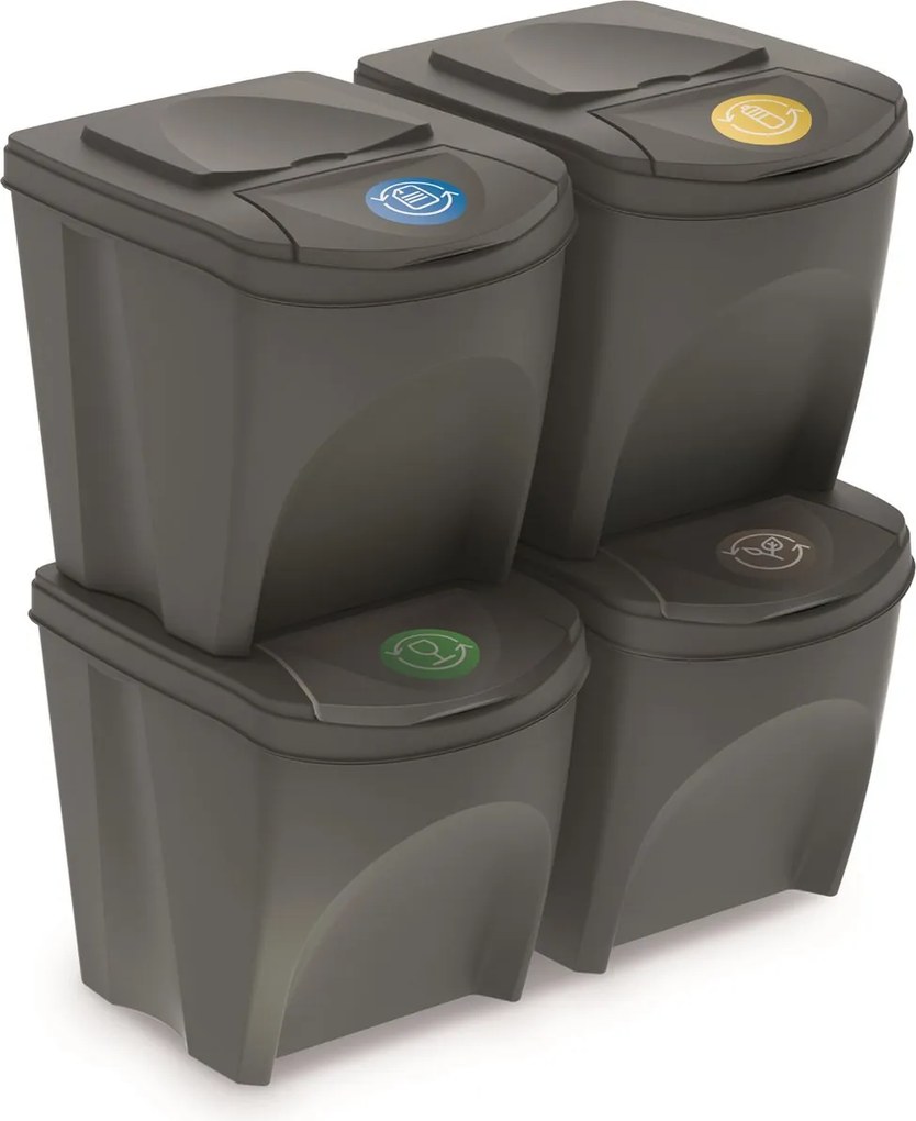 Prosperplast Sortibox Afvalscheidingsbakken - Steengrijs - 4x 25 Liter - Stapelbaar