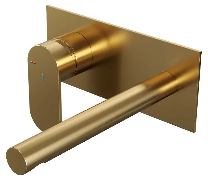 Brauer Gold Edition ColdStart wastafelkraan inbouw rechte uitloop met achterplaat model C2 geborsteld messing PVD