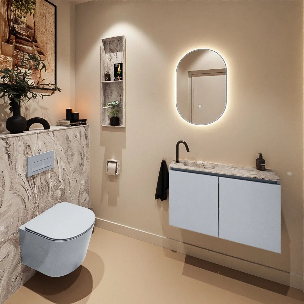 Mondiaz Ture DLux toiletmeubel 80cm clay met wastafel glace links met kraangat