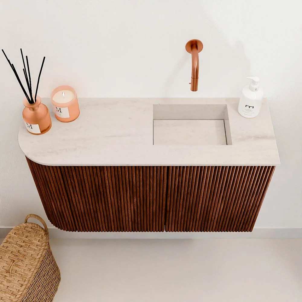 Mondiaz Joya DLux 70cm toiletmeubel ronding links ruby met wastafel faye rechts zonder kraangat meli