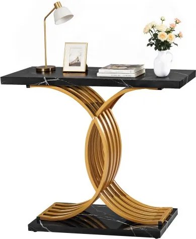 VEVOR Consoletafel, bijzettafel achter de bank (100 x 30 x 81 cm / L x B x H), rechthoekige bijzettafel van MDF + stalen buizen voor hal, slaapkamer, woonkamer, entree, gangtafel goudkleurig