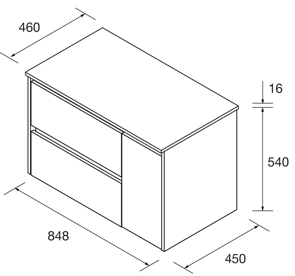 Muebles Project badmeubel 85cm met 2 lades links en toppaneel zwart mat