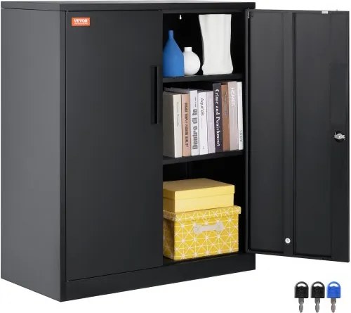 VEVOR 3-laags archiefkast met 2 magnetische deuren, draagvermogen van 90,72 kg per plank, afsluitbare opbergkast, metalen kast met 3 sleutels, voor kantoor, garage, huis enz.