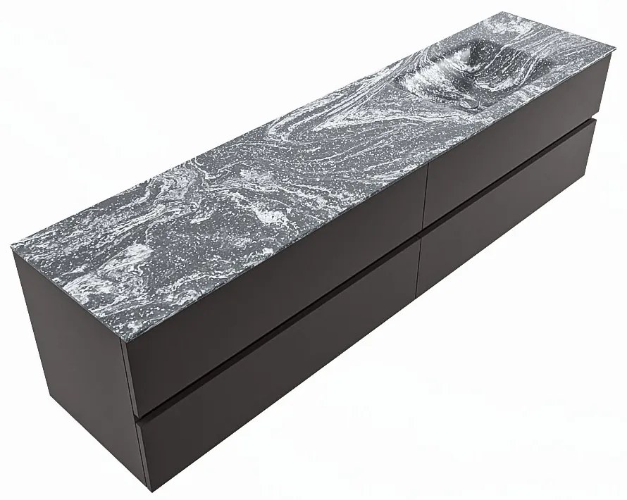 Mondiaz Vica DLux badmeubel 200cm dark grey 4 lades met wastafel lava rechts zonder kraangat