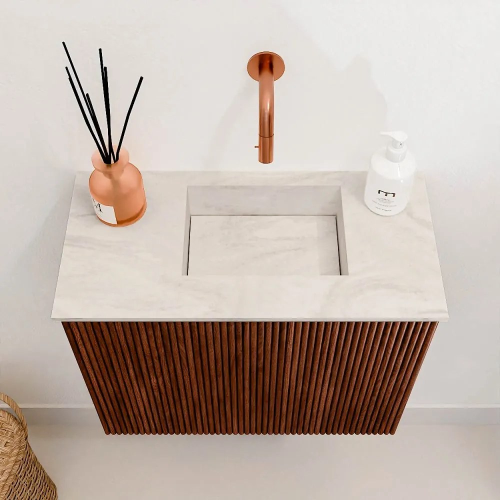 Mondiaz Joya DLux 50cm toiletmeubel ruby met wastafel faye rechts zonder kraangat ostra