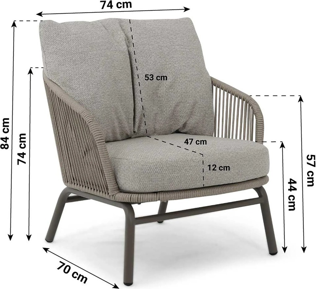 Stoel en Bank Loungeset 4 personen/5 personen Rope Taupe Coco Livo