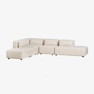 4-delige Modulaire Hoekbank Met Chaise Longue Rechts En Fogler Poef Corduroy Beige – Linnen - Sklum