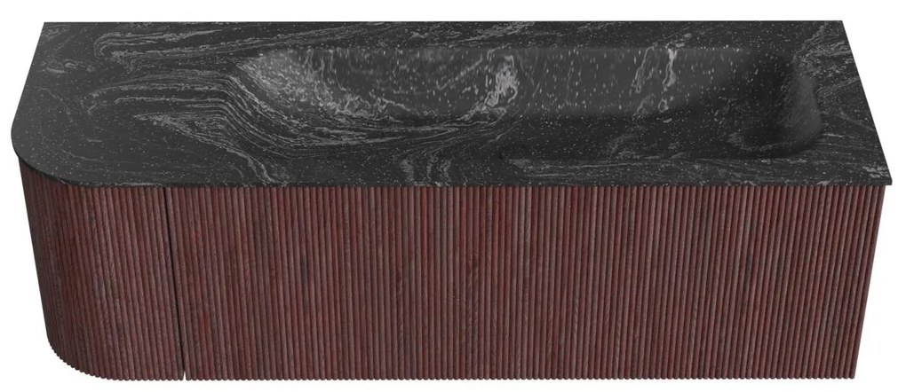 Mondiaz Kurve-dlux 135cm badmeubel ronding links ruby met 1 lade en deur en wastafel big medium rechts zonder kraangat lava