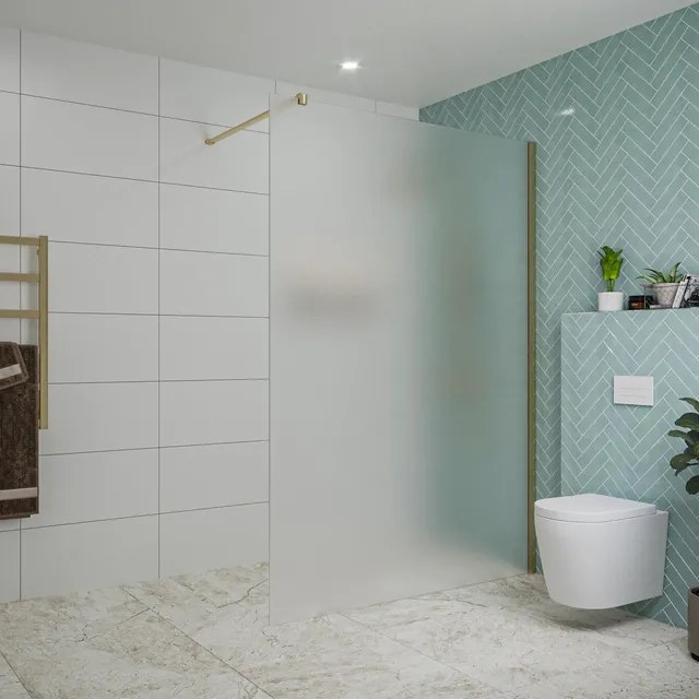 Fortifura Galeria inloopdouche - 140x200cm - mat glas - wandarm - Geborsteld Messing PVD (Goud) SW797937/SW797910