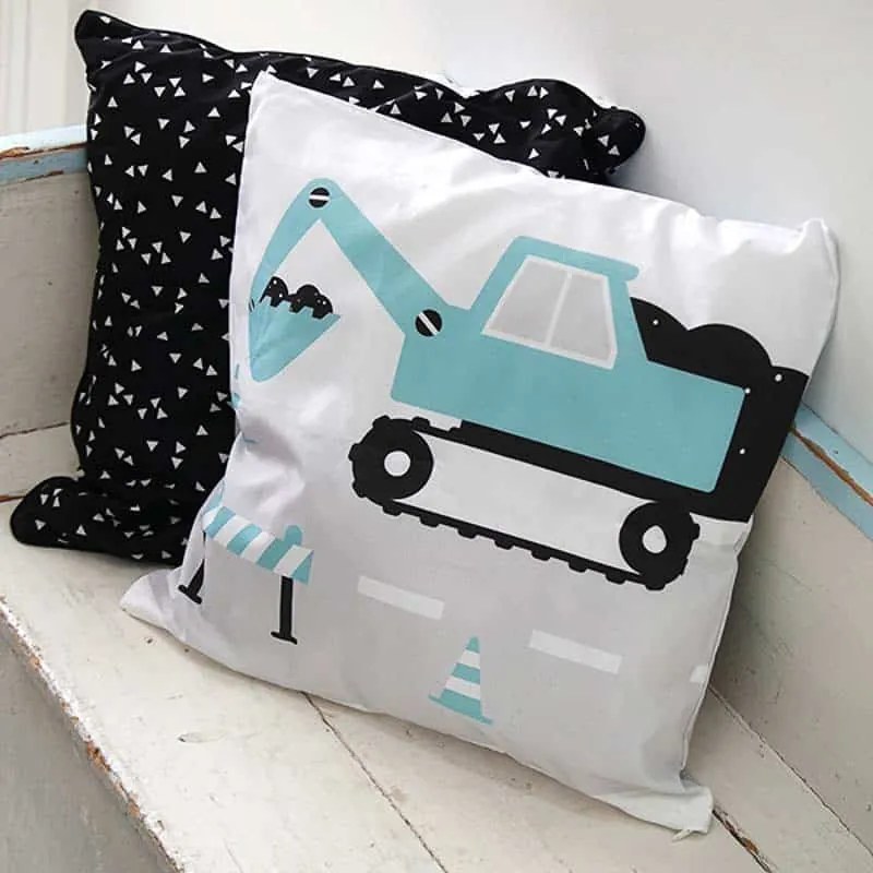 ANNI Design - Kussen Kinderkamer Graafmachine Licht - Blauw