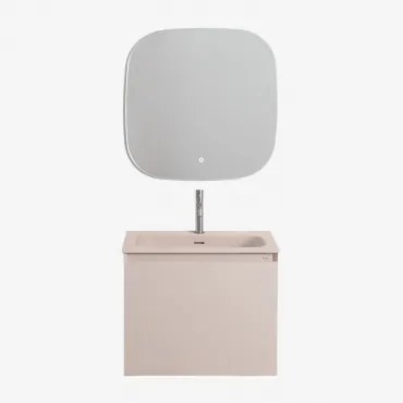 Macrae Zwevend Houten Badkamermeubelset Met Geïntegreerde Wastafel Beige – Linnen & Vierkant Led En Anticondens 75x75 Cm - Sklum