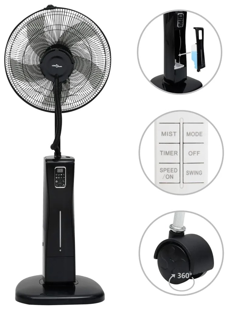 vidaXL Mistventilator staand met afstandsbediening zwart