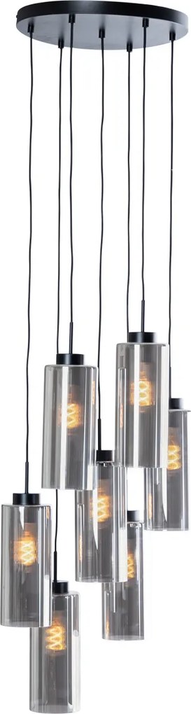 Art Deco hanglamp zwart met smoke glas 7-lichts - Laura