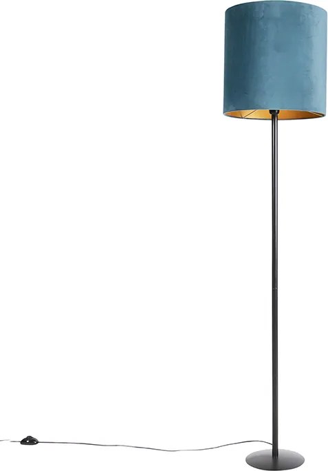 Vloerlamp zwart velours kap blauw met goud 40 cm - Simplo