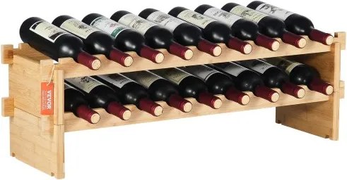 VEVOR Stapelbaar wijnrek voor 18 flessen, stevig flessenrek, opbergrek met 2 niveaus van massief bamboehout, vrijstaand wijnrek, stabiele planken voor keuken, bar en wijnkelder (natuurlijke kleur)