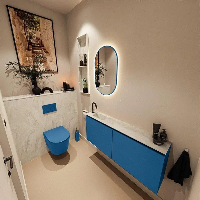 MONDIAZ TURE-DLUX 120cm toiletmeubel Jeans. EDEN wastafel Ostra positie links. Met 1 kraangat. TUREDX120JEAL1OST