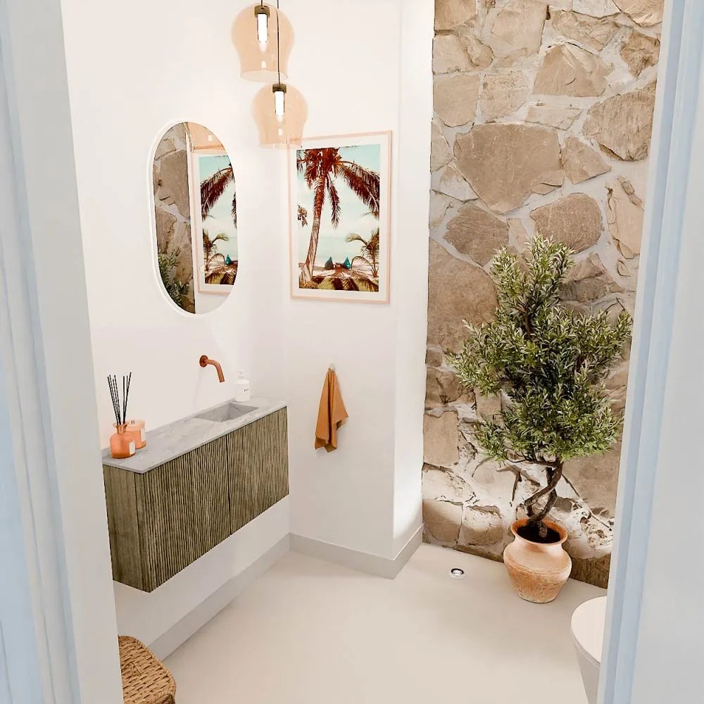 Mondiaz Joya DLux 80cm toiletmeubel dusk met wastafel faye rechts zonder kraangat glace