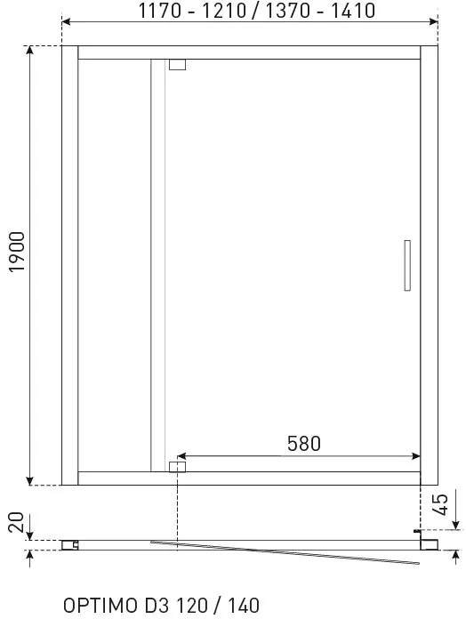 Kerra Optimo D3 douchedeur grijsglas 140x190cm chroom