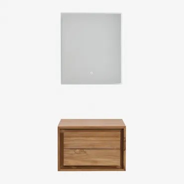 Jabari Teakhouten Badkamermeubelset Teakhout & Without Sink & Rechthoekige Led En Anticondens 60x70 Cm Riben & Zonder Kraan - Sklum
