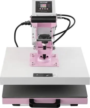 VEVOR Transferpers 38x38 cm Textielpers Hittepers Shirtpers Roze Wit, DIY voor T-shirts Hoodies Broeken Kussens Tassen, Hittepers met Uitschuifbare Lade en Dubbele Buisverwarmingstechnologie