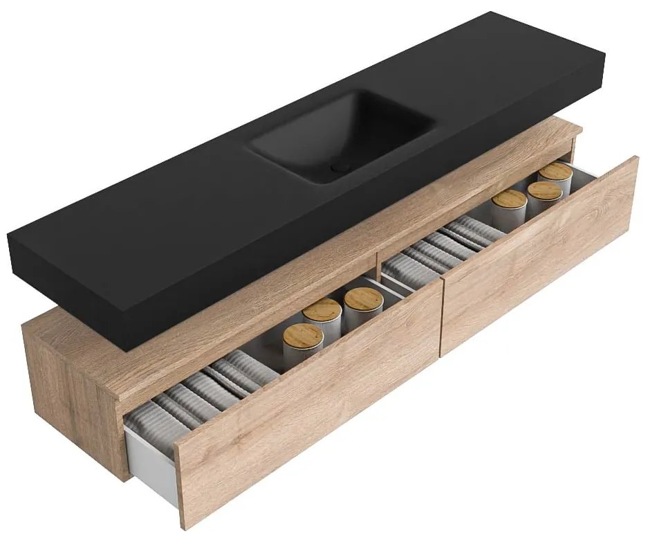 Zaro Alan badmeubel 190cm washed oak 2 lades met vrijhangende wastafel cloud midden zonder kraangat urban