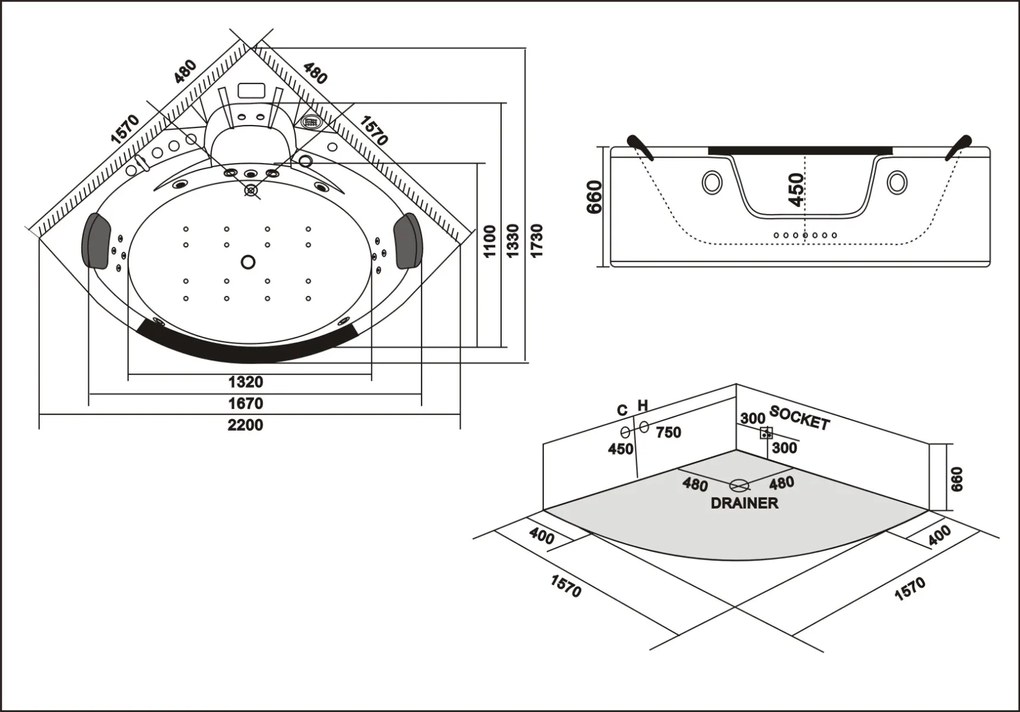 Plazan Orino whirlpool met heater 157x157cm