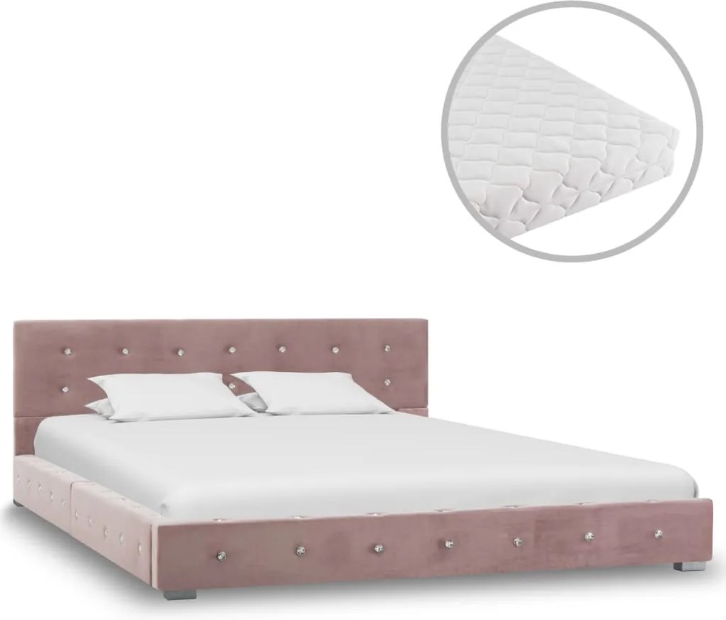 Bed met matras fluweel roze 140x200 cm