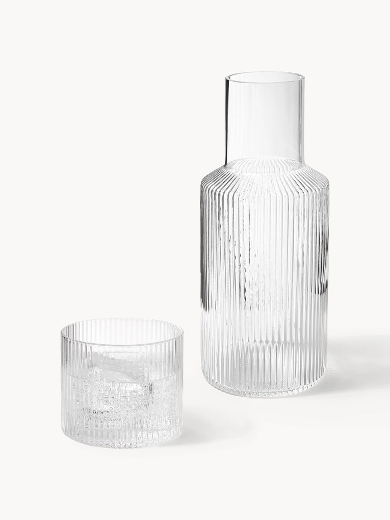Handgeblazen kleine karaf Ripple met waterglas, 2-delig