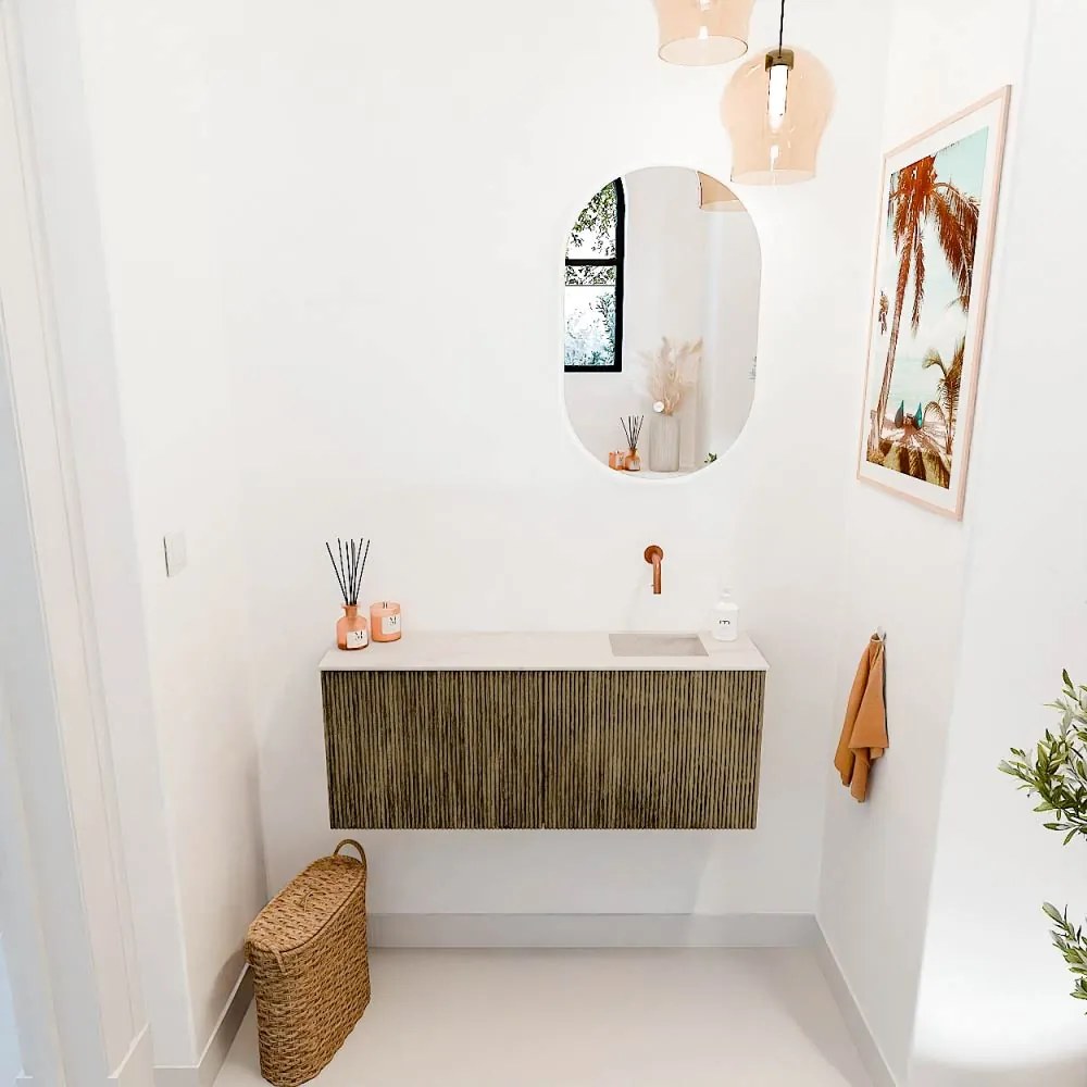 Mondiaz Joya DLux 100cm toiletmeubel dusk met wastafel faye rechts zonder kraangat meli