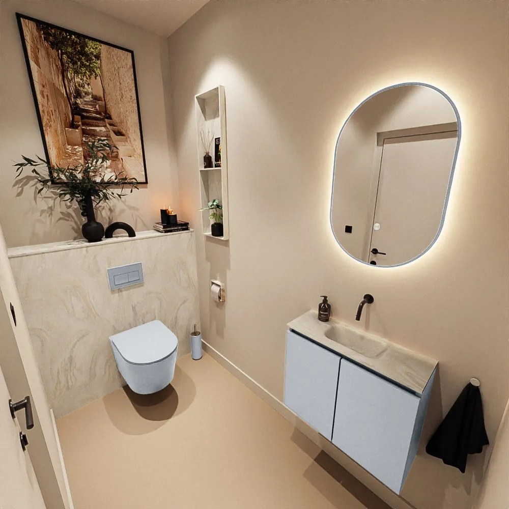 Mondiaz Ture DLux toiletmeubel 60cm clay met wastafel ostra midden zonder kraangat