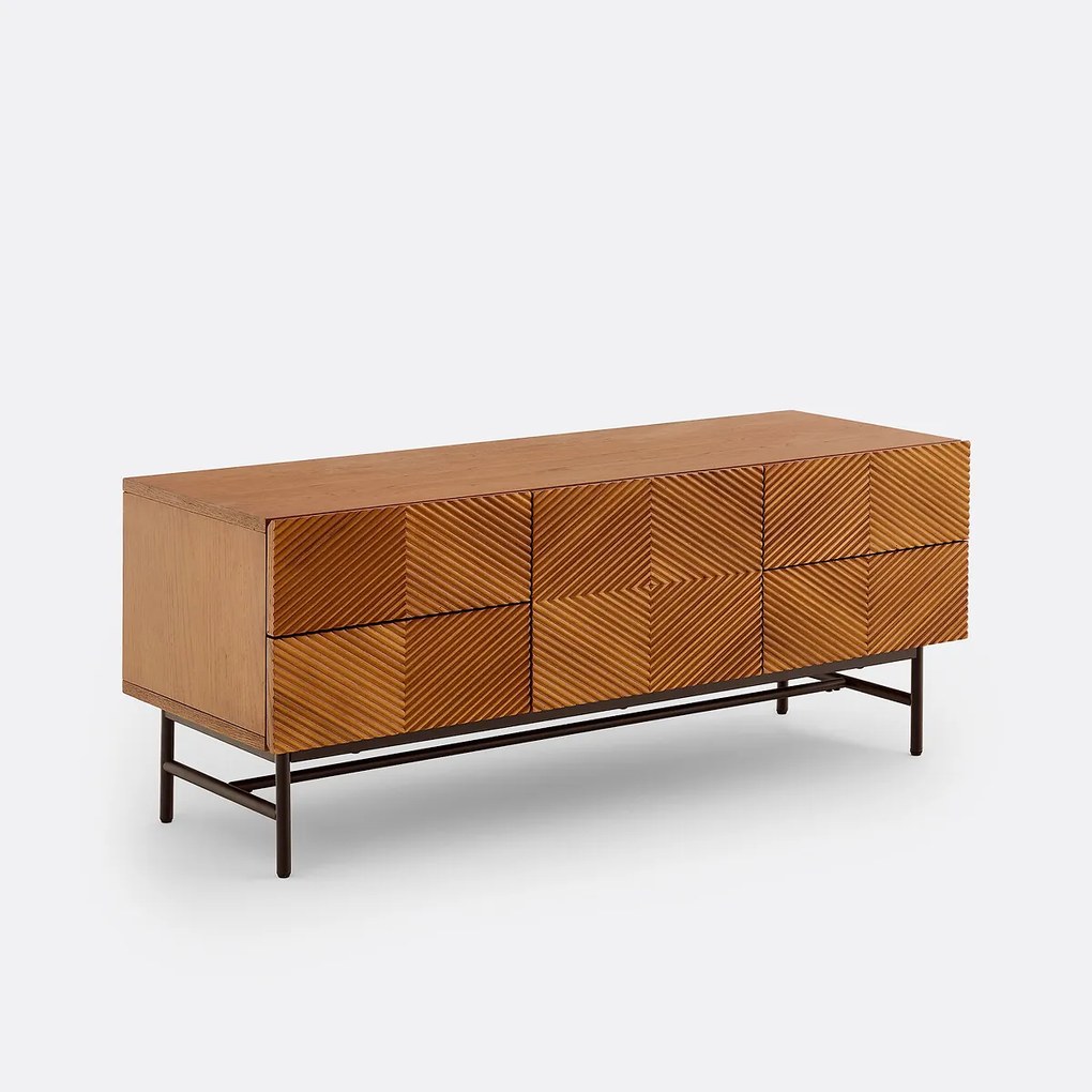 TV-meubel met fineer, met reliëffront, 120 cm breed, JEREM
