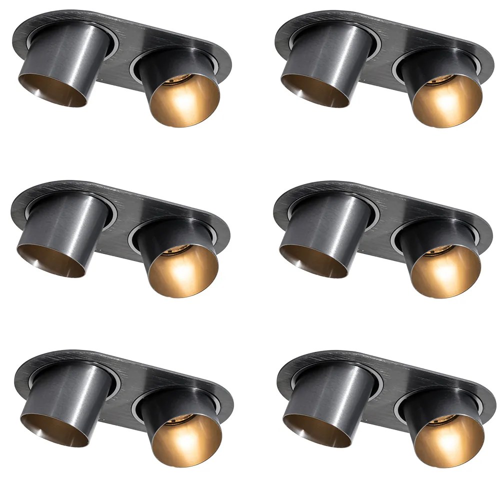 Set van 6 inbouwspots gunmetal GU10 50mm 2-lichts - Installa Binnenverlichting Lamp