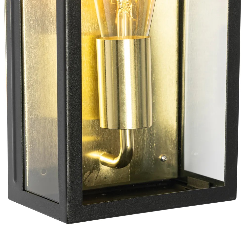 Industriële buiten wandlamp zwart met goud IP44 - Rotterdam Industriele / Industrie / Industrial E27 IP44 Buitenverlichting