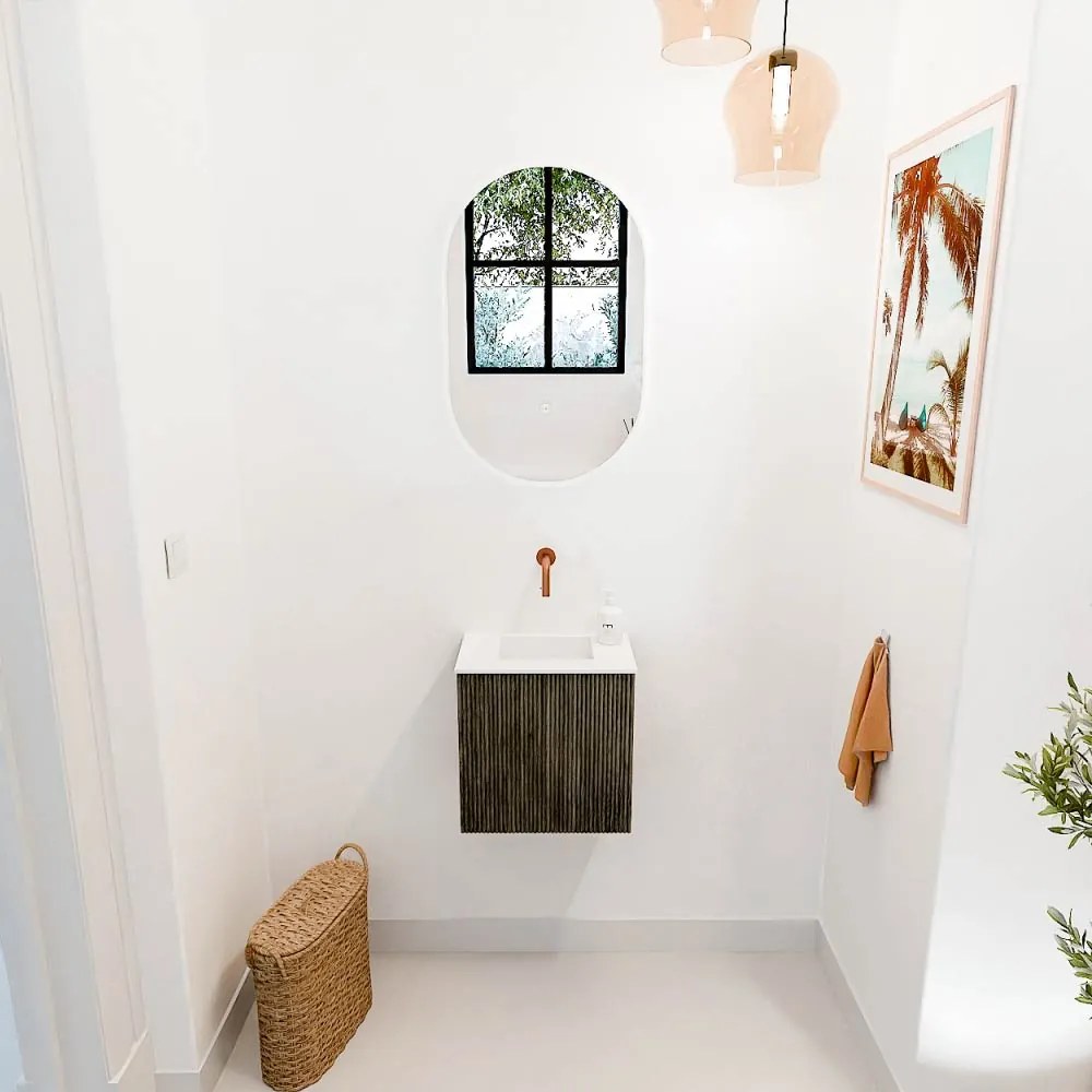 Mondiaz Joya 40cm toiletmeubel shadow met wastafel faye midden zonder kraangat talc
