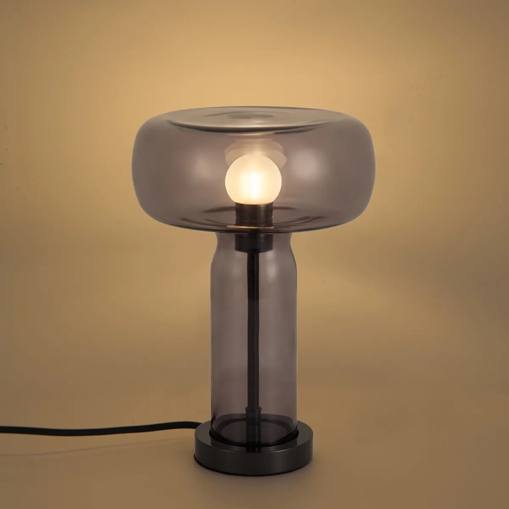 Hotel chique tafellamp gunmetal met smoke glas - Amara