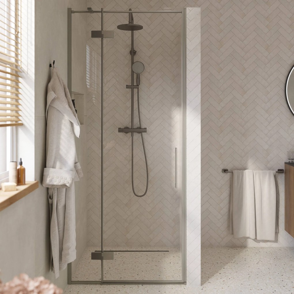 Saqu Grace draaideur met vast paneel links incl. antikalk 90x210cm geborsteld grijs