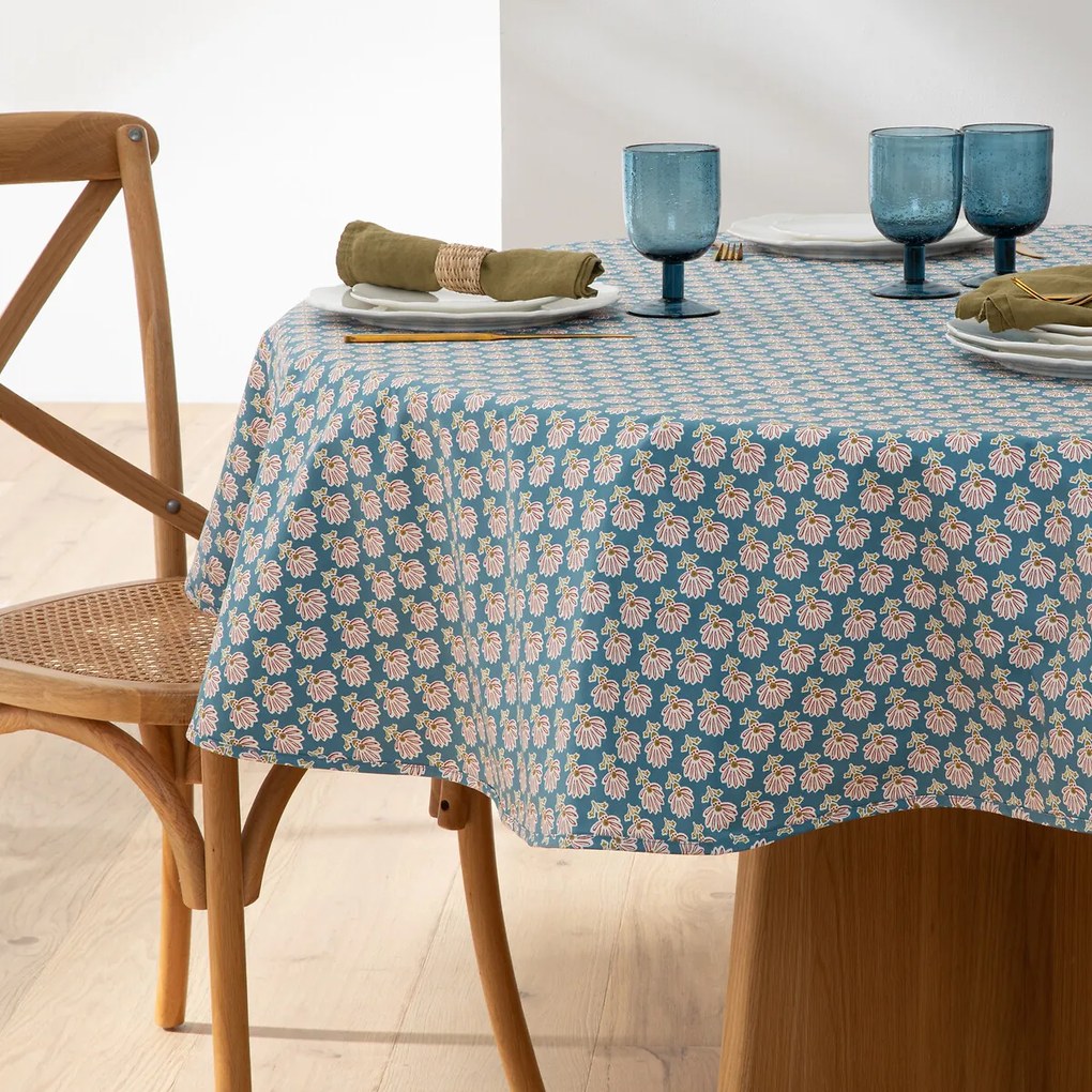 Bedrukt rond tafelkleed in gecoat katoen Nadesha