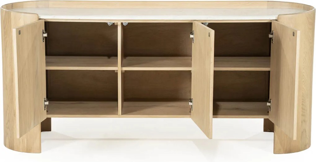 Dressoir Eiken Met Wit Marmer - 165x45x75cm.