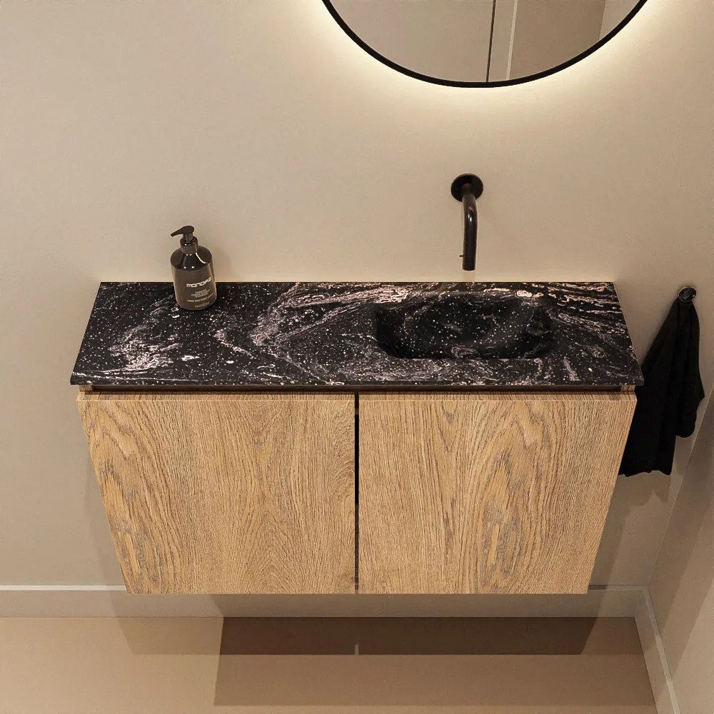 Mondiaz Ture DLux toiletmeubel 80cm washed oak met wastafel lava rechts zonder kraangat