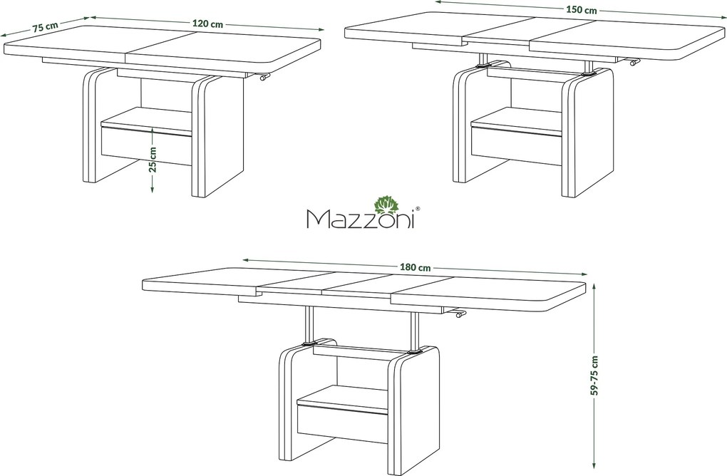 LEXUS verrijdbare koffietafel, met heffunctie, eiken artisan / beige