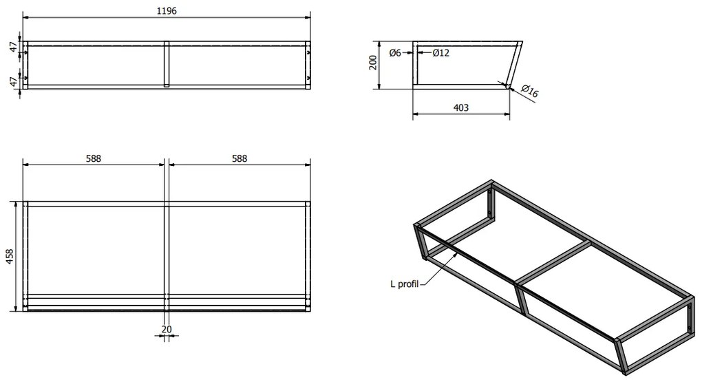 Sapho Industrial wastafel frame mat zwart 120cm